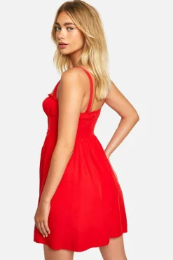 Smock Dresses*boohoo Lace Corset Smock Dress red