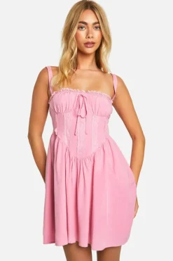 Smock Dresses*boohoo Lace Corset Smock Dress pink