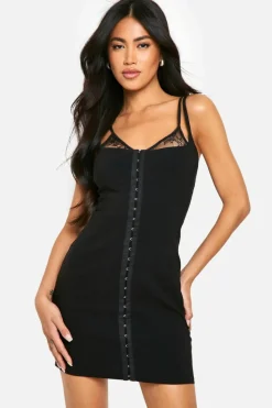 Bodycon Dresses*boohoo LACE INSERT BENGALINE MINI DRESS black