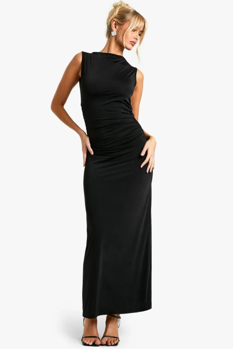 Skater Dresses|Maxi Dresses*boohoo Lace Insert Cowl Column Maxi Dress black