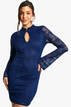 Bodycon Dresses*boohoo Lace Keyhole Flare Sleeve Mini Dress navy