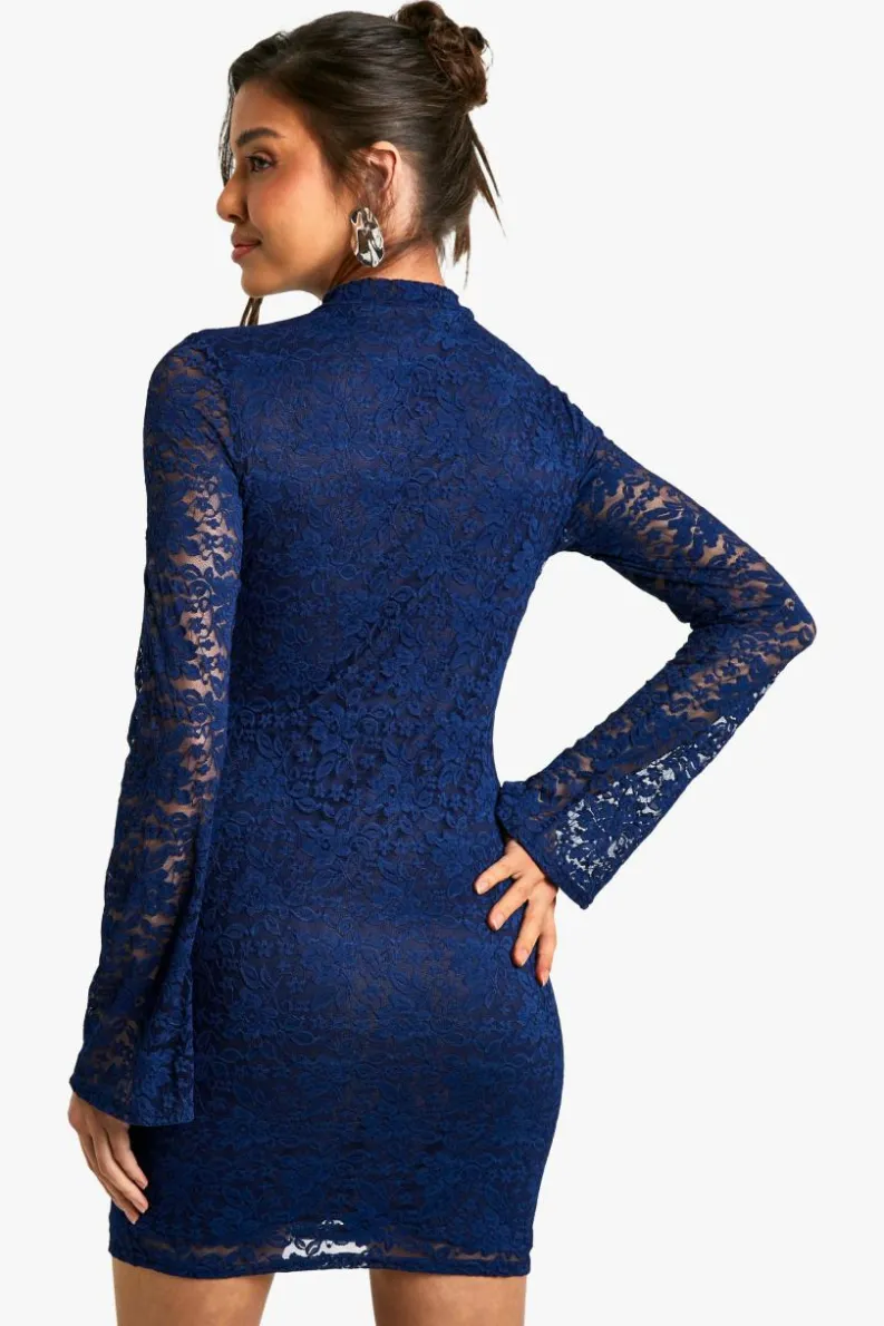 Bodycon Dresses*boohoo Lace Keyhole Flare Sleeve Mini Dress navy