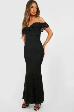 Maxi Dresses*boohoo Lace Ruffle Bandeau Maxi Dress black