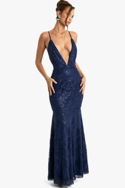 Maxi Dresses|Dresses*boohoo Lace Sequin Plunge Maxi Dress navy