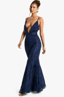 Maxi Dresses|Dresses*boohoo Lace Sequin Plunge Maxi Dress navy
