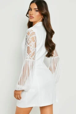Blazer Dresses|Mini Dresses*boohoo Lace Sleeve Blazer Dress ivory