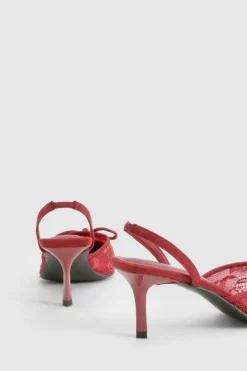 Heels*boohoo Lace Slingback Courts burgundy