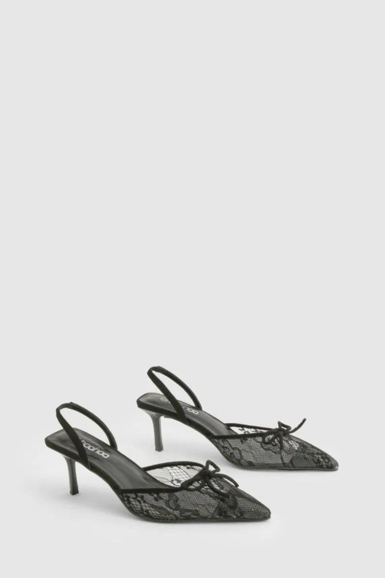 Heels*boohoo Lace Slingback Courts black
