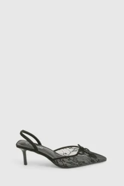 Heels*boohoo Lace Slingback Courts black