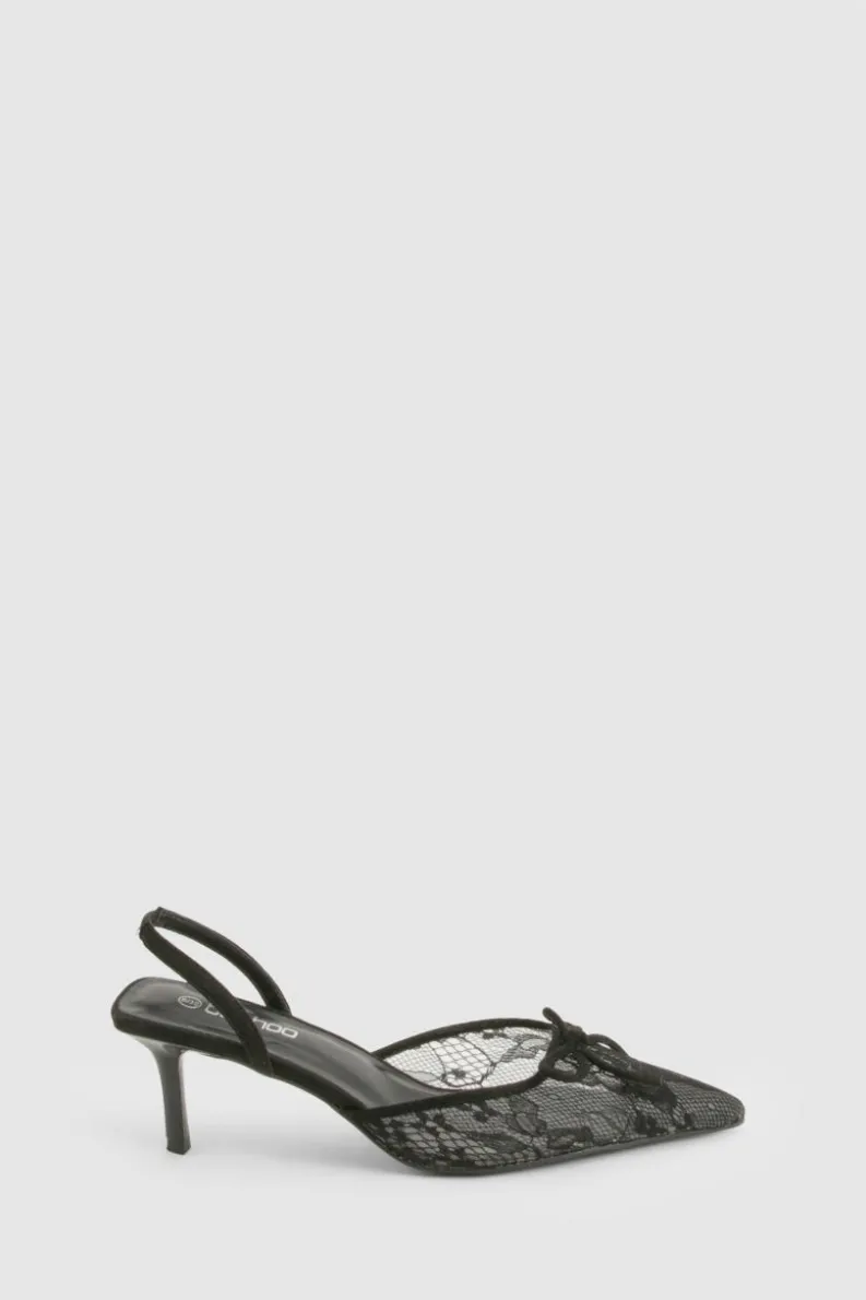 Heels*boohoo Lace Slingback Courts black