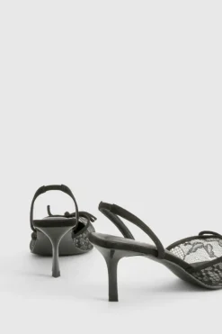 Heels*boohoo Lace Slingback Courts black