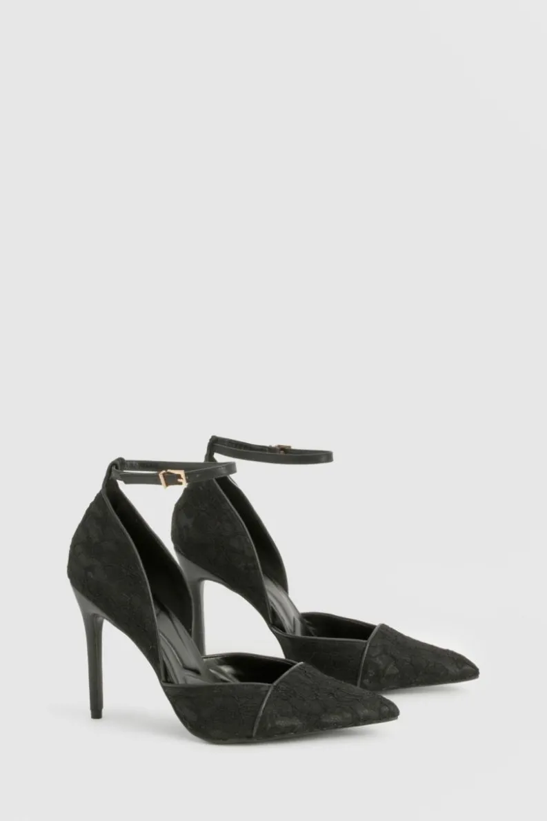 Heels*boohoo Lace Two Part Court Shoes black