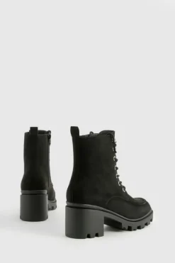 Biker Boots|Heeled Boots*boohoo Lace Up Heel Hiker Boot black