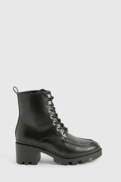 Biker Boots|Heeled Boots*boohoo Lace Up Heel Hiker Boot black