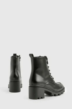 Biker Boots|Heeled Boots*boohoo Lace Up Heel Hiker Boot black