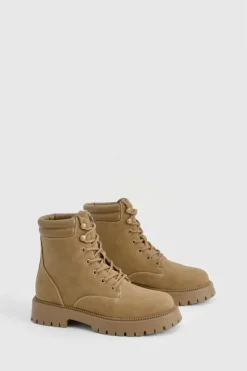 Biker Boots*boohoo Lace Up Hiker Boots taupe