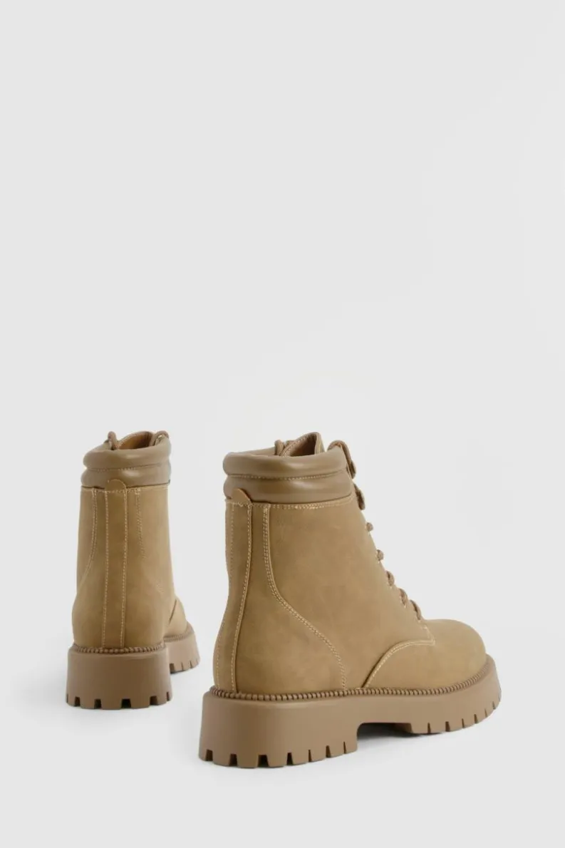 Biker Boots*boohoo Lace Up Hiker Boots taupe