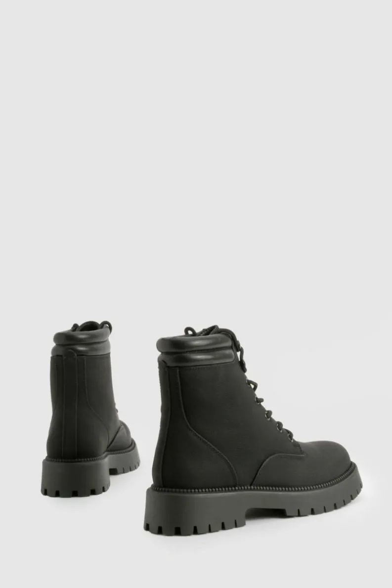 Biker Boots|All Boots*boohoo Lace Up Hiker Boots black
