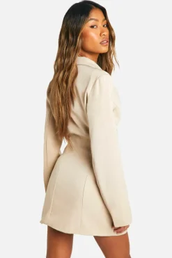 Blazer Dresses|Mini Dresses*boohoo Lace Up Side Blazer Dress taupe