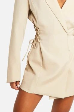 Blazer Dresses|Mini Dresses*boohoo Lace Up Side Blazer Dress taupe