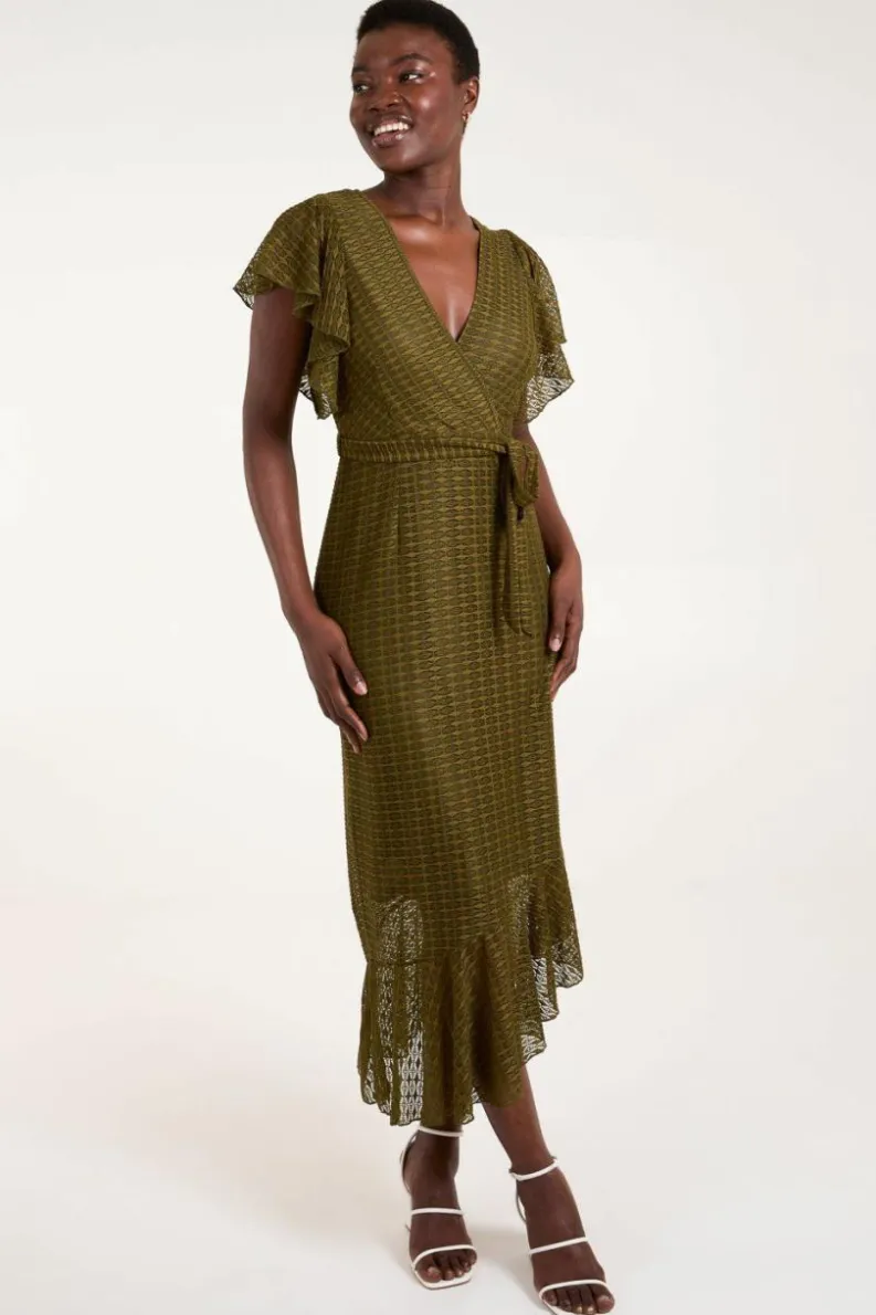 Wrap Dresses*Blue Vanilla Lace Wrap Midi Dress Khaki