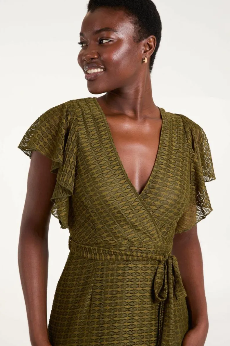Wrap Dresses*Blue Vanilla Lace Wrap Midi Dress Khaki