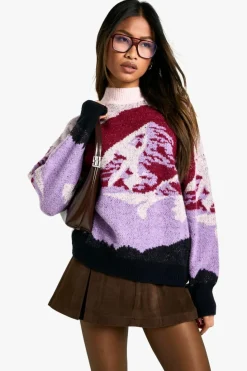 Oversized Jumpers*boohoo Landscape Knitted Oversized Christmas Jumper purple