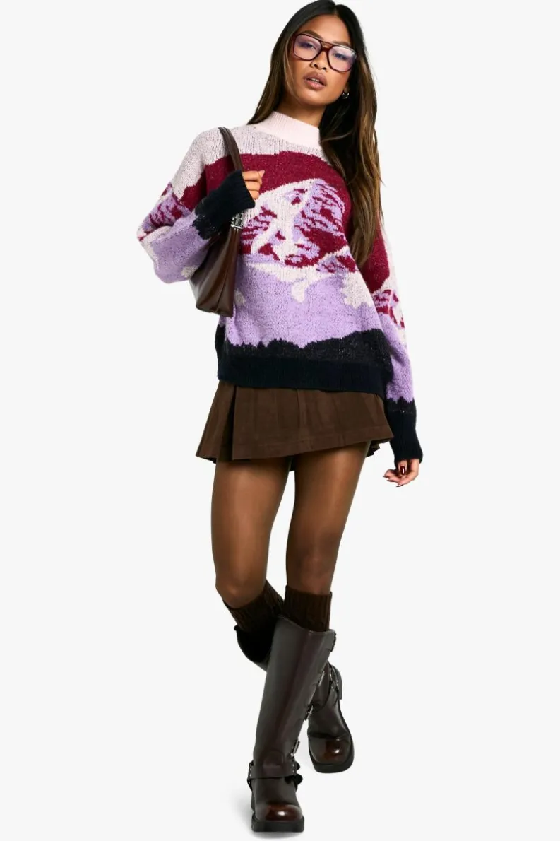 Oversized Jumpers*boohoo Landscape Knitted Oversized Christmas Jumper purple