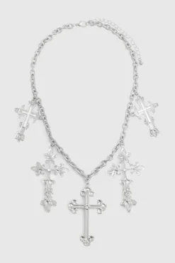 Necklaces*boohoo Large Cross Statement Necklace silver