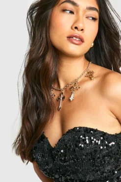 Necklaces*boohoo Large Cross Statement Necklace gold