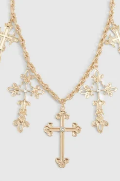 Necklaces*boohoo Large Cross Statement Necklace gold