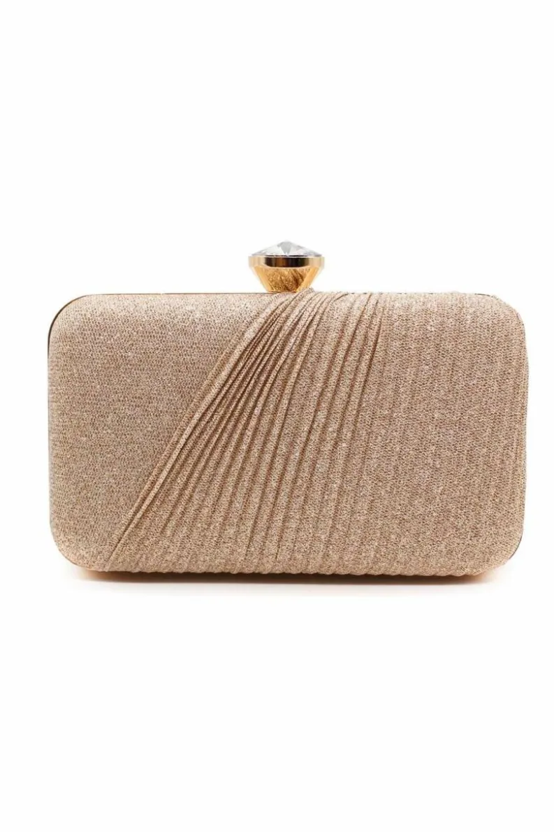 Clutch Bags*Kitise Large Diamanti Clasp Half Pleated Clutch Evening Bag Gold