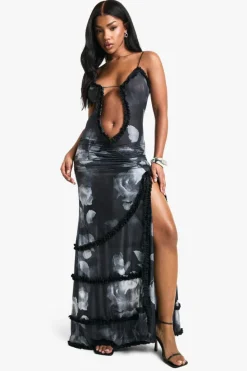 Cami Dresses|Maxi Dresses*boohoo Large Floral Cut Out Extreme Ruffle Maxi multi