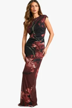 Maxi Dresses|Dresses*boohoo Large Floral Printed Mesh Maxi Dress black