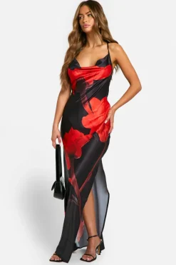 Cami Dresses*boohoo Large Floral Satin Maxi Dress black