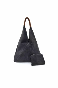 Handbags|Tote Bags*Kitise Large Genuine Italian Tie Closure V Suede Slouch Tote With Purse Beige