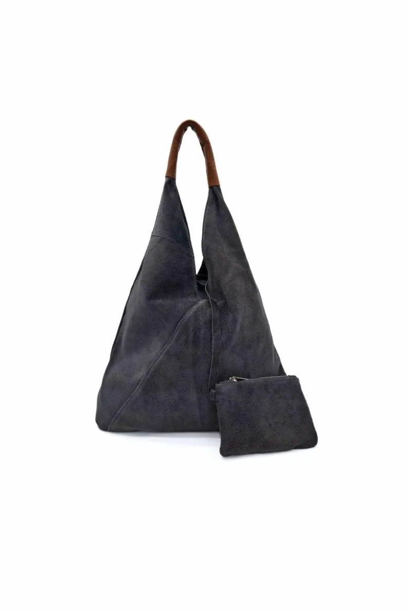 Handbags|Tote Bags*Kitise Large Genuine Italian Tie Closure V Suede Slouch Tote With Purse Beige