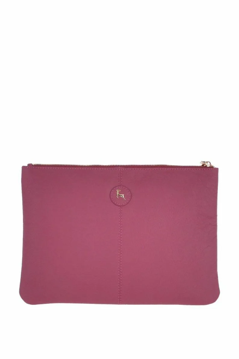 Clutch Bags*Ashwood Leather Large Padded Leather Pouch Bag Fuchsia
