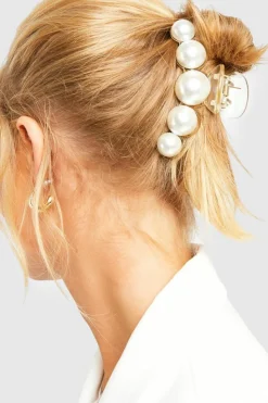 Hair Accessories*boohoo Large Pearl Claw Clip white