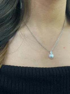 Necklaces*SVNX Large Pearl Diamante Necklace in Silver