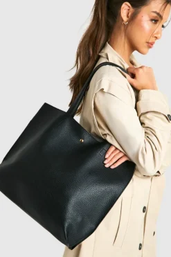 Handbags|Tote Bags*boohoo Large Popper Tote Shopper Bag black