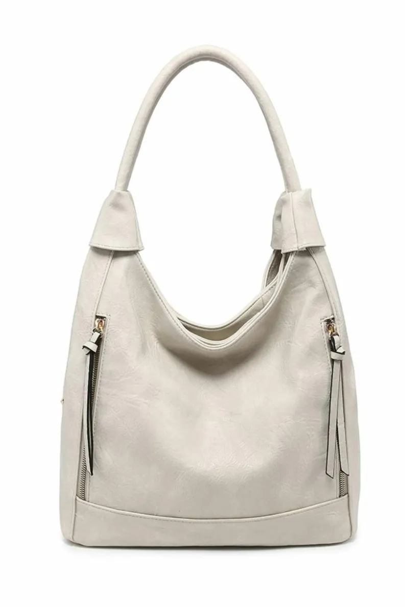 Shoulder Bags|Tote Bags*Kitise Large Roomy Triple Compartmentes Tote Shoulder Bag With Front Pockets Beige