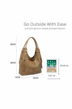 Shoulder Bags|Tote Bags*Kitise Large Roomy Triple Compartmentes Tote Shoulder Bag With Front Pockets Beige