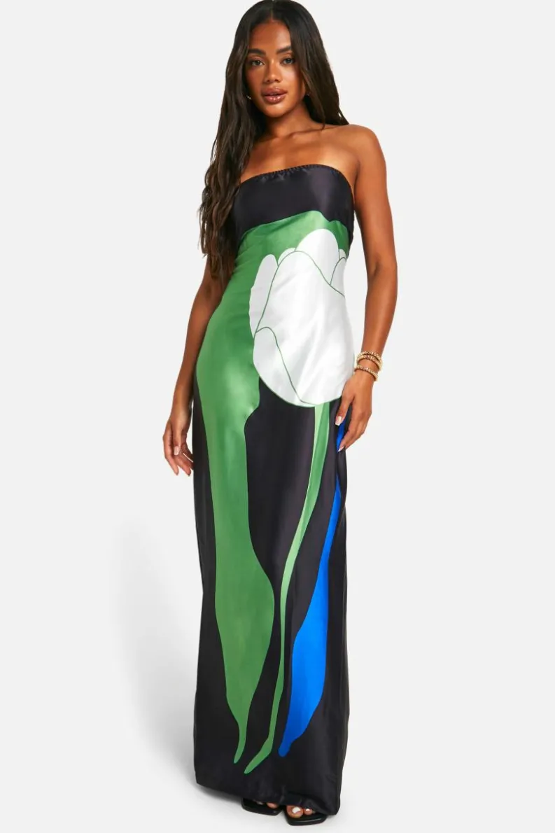 Cami Dresses*boohoo Large Tulip Satin Maxi Dress black