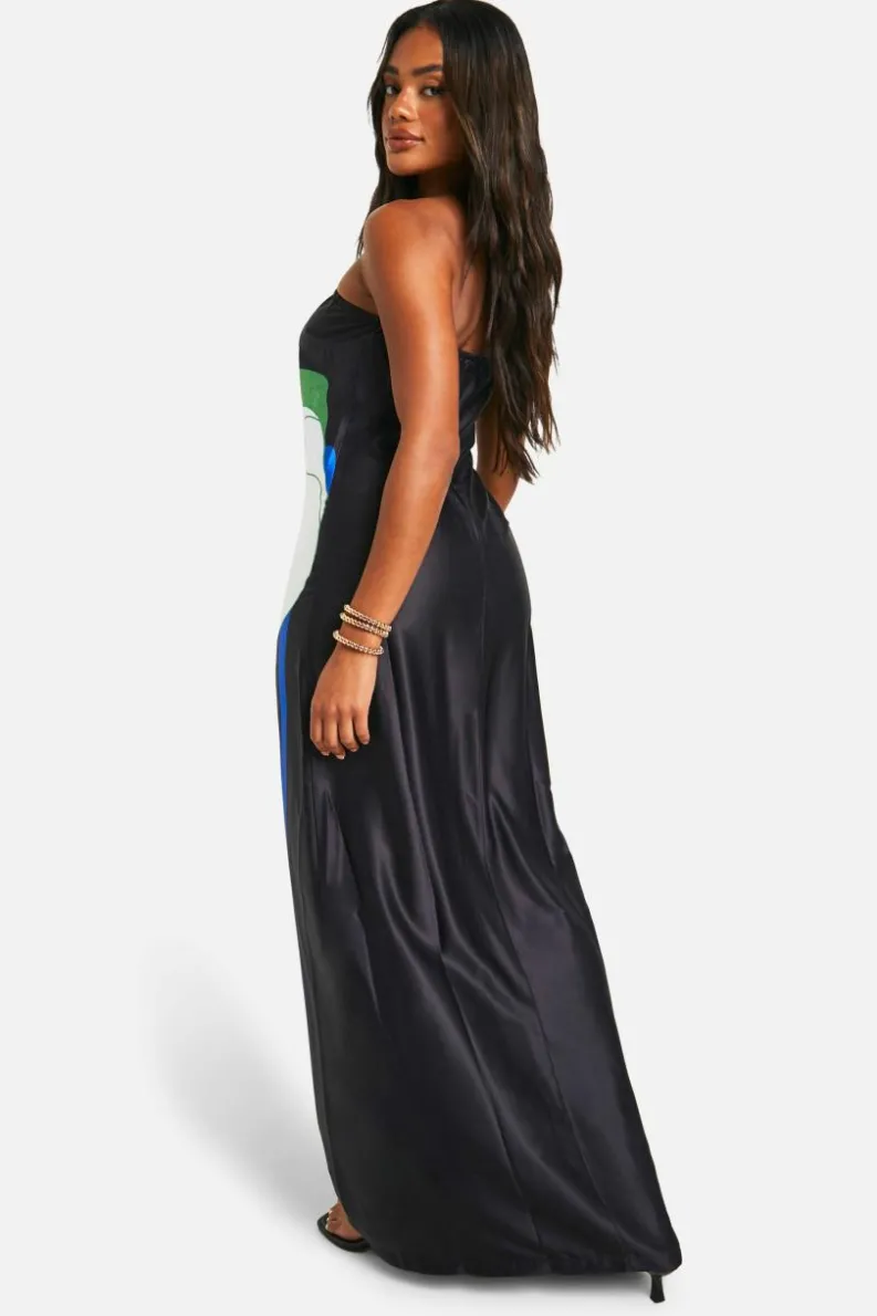 Cami Dresses*boohoo Large Tulip Satin Maxi Dress black