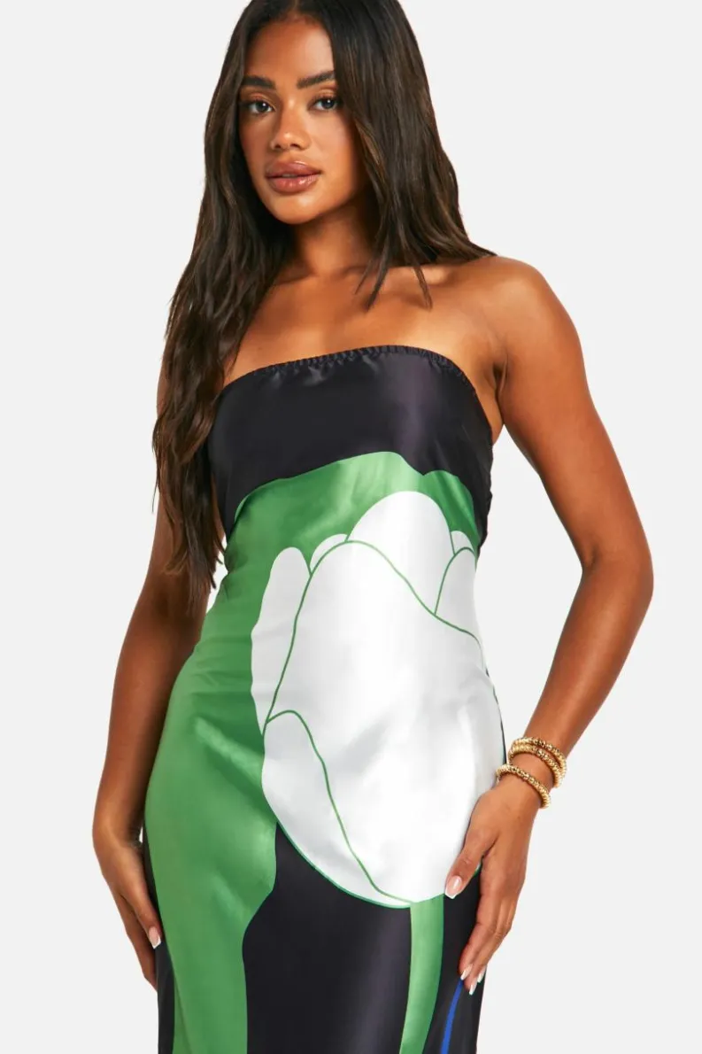 Cami Dresses*boohoo Large Tulip Satin Maxi Dress black