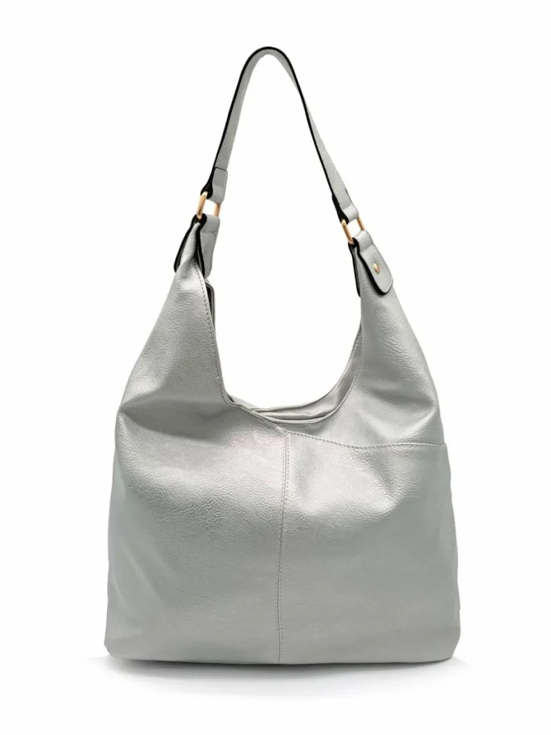Handbags|Tote Bags*Kitise Large V Silhouette Slouch PU Leather Tote Bag Silver