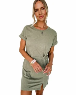 Shirt Dresses|T-Shirt Dresses*Azura Exchange Laurel Green Folded Sleeve Twisted Mini T-Shirt Dress Multi