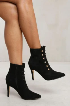 Heeled Boots|All Boots*Where's That From Leane' Pointed Toe Mid Heel Ankle Boots With Gold Buttons Black