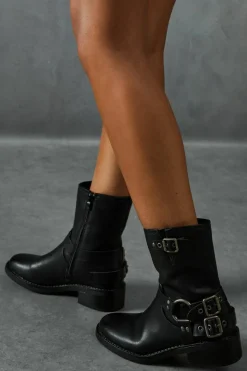 Ankle Boots*MissPap Leather Look Ankle Biker Boots black